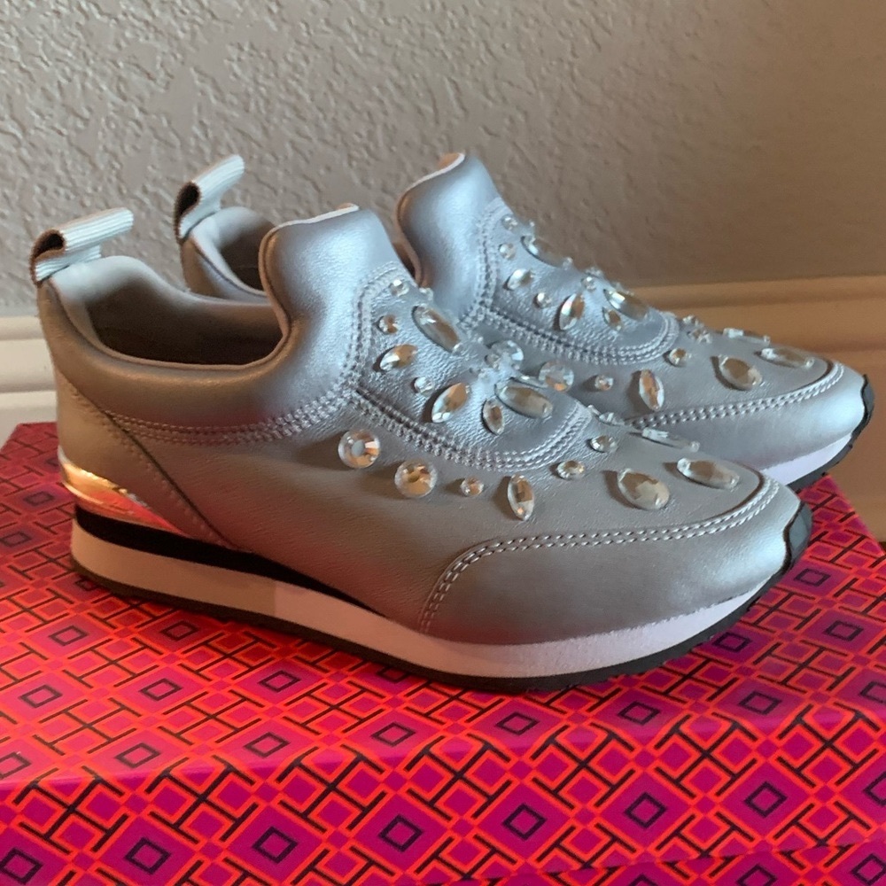 Tory Burch Silver Laney Metallic Sneakers